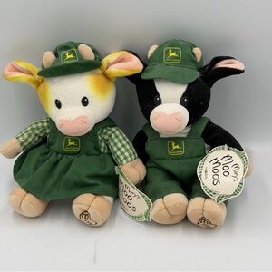 Vintage Mary's Moo Moos Plush Bean Cows John Deere Farm 9" 1998 Enesco NWT